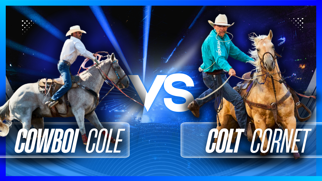 Load video: Cowboi Cole VS Colt Cornet Team Roping Match!